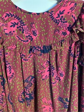 easel Pink Navy Olive Printed Ruffle blouse